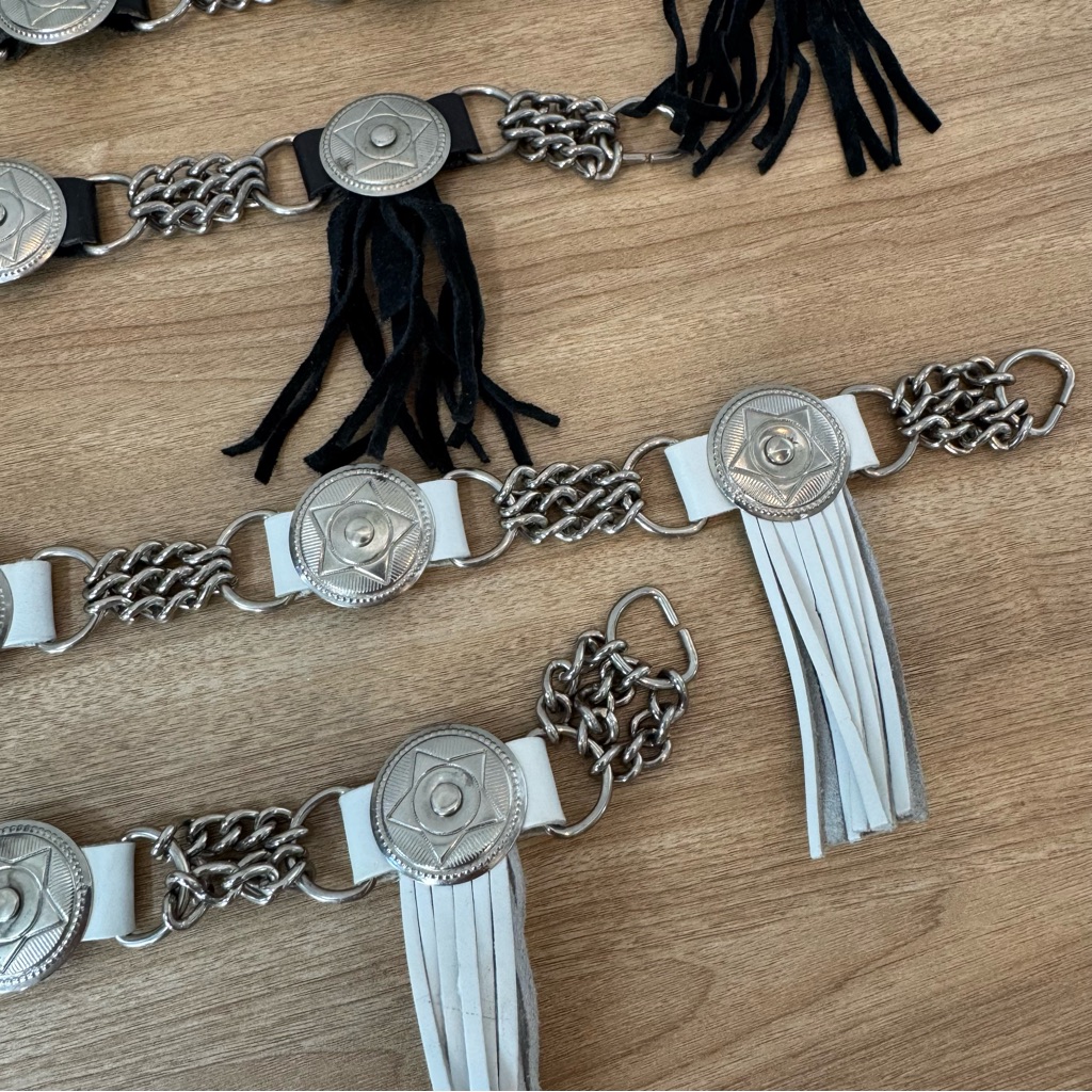 Black Or White Vintage Leather Concho Western Star Tassel Chokers - 4 Available
